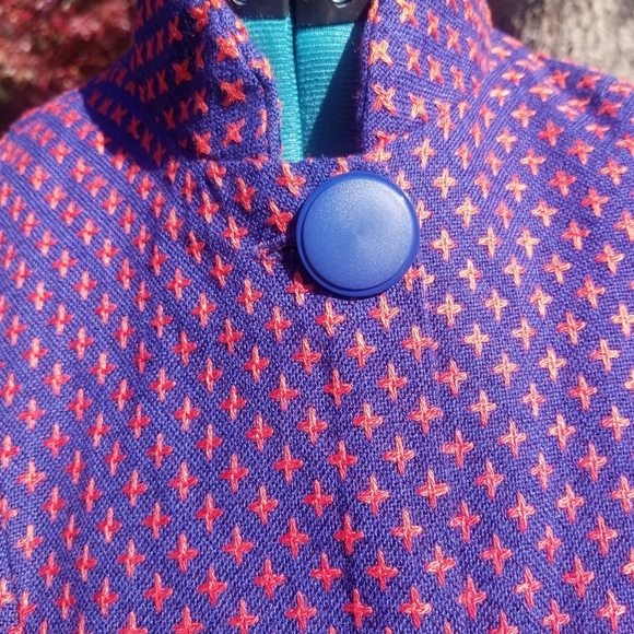 Vintage Women Jacket 3 Button Cape Mod Navy & Red Fully Lined - Picture 6 of 8